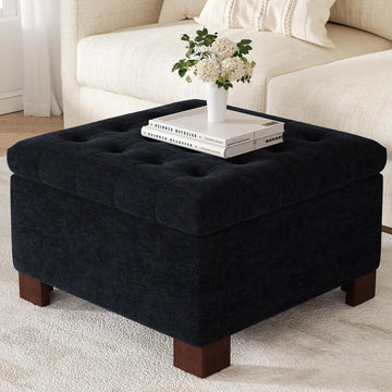 30 Inch Square Storage Ottoman, Modern Tufted Coffee Table Ottoman with Removable Top, Upholstered Large Ottoman with