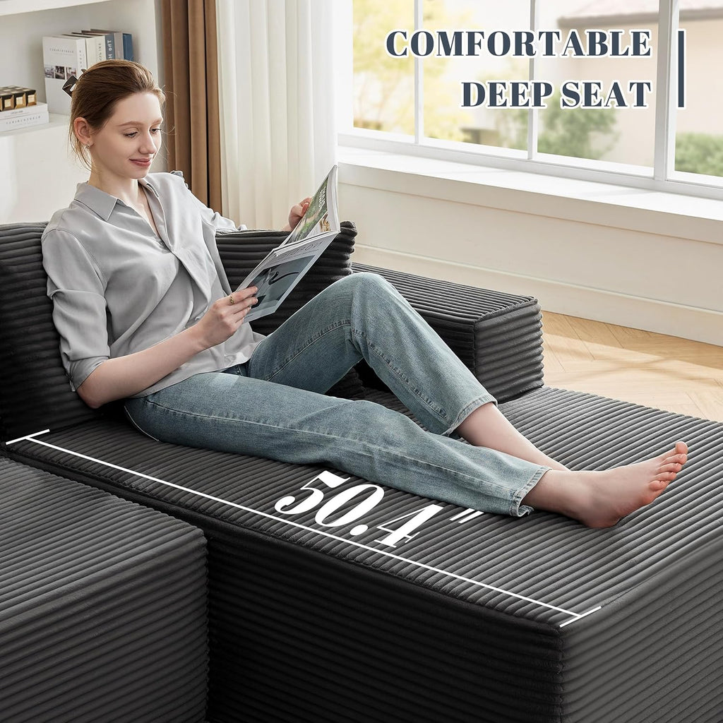 110” Cloud Sectional Couch, Boneless Sofa for Living Room, Modular Sectional Sofa with Deep Seat