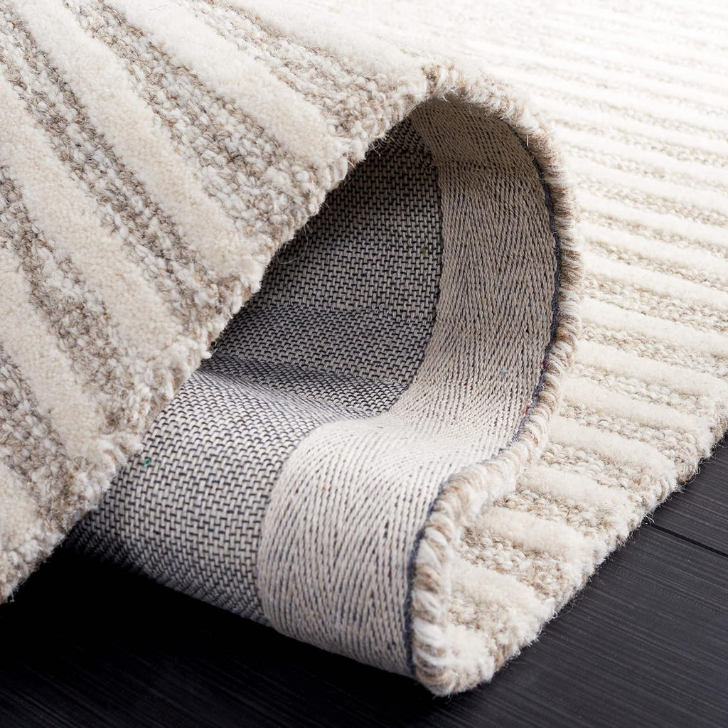 Handmade Wool Area Rug 9x12 - Abstract - X-Large - Modern Design, Natural & Ivory