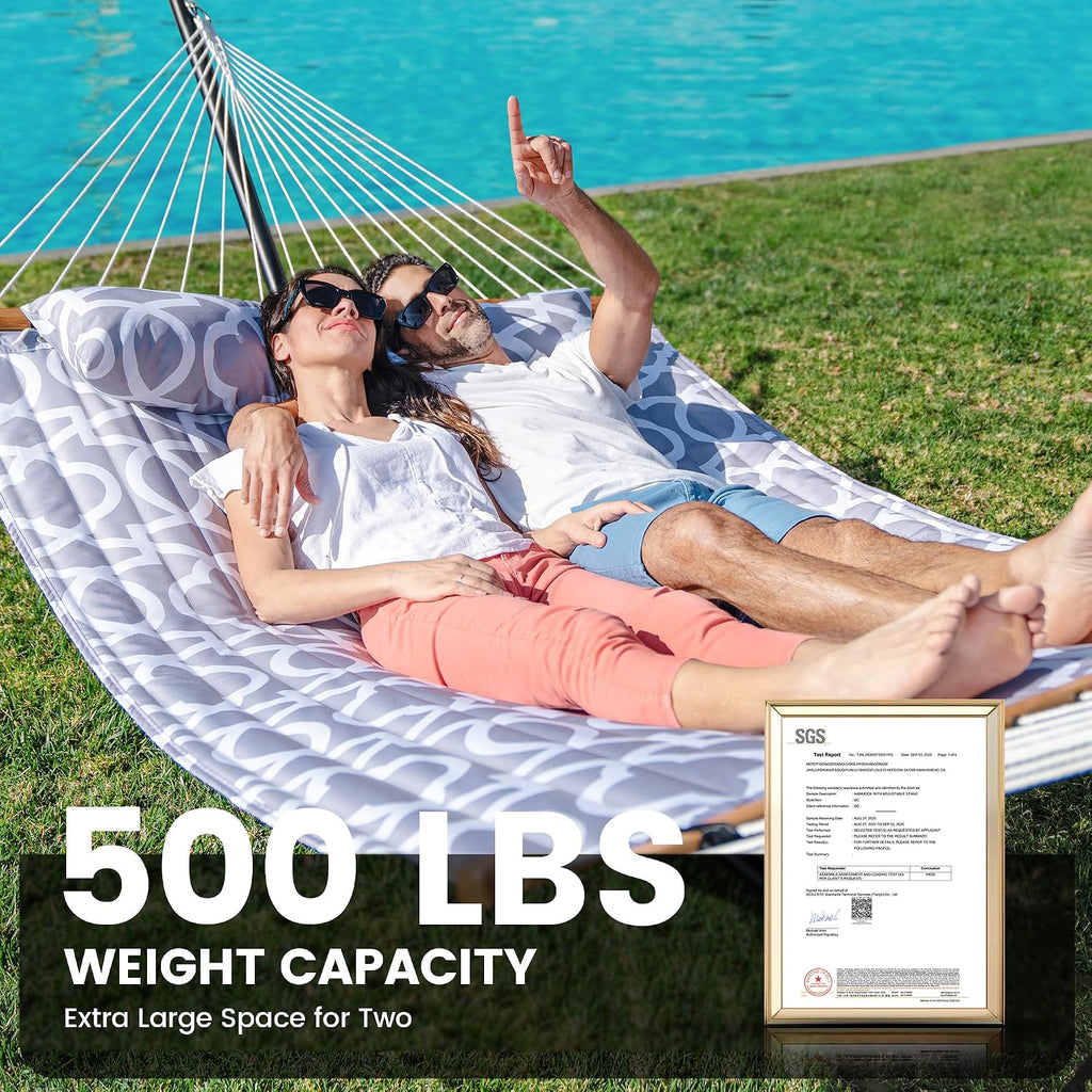 Double Hammock with Stand, Heavy Duty Outdoor Hammock for Two, 500 LBS Capacity, Stable Steel Frame with Balance