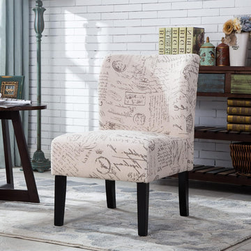 Lomira Contemporary Armless Accent Chair with Vintage French Print Fabric, Beige