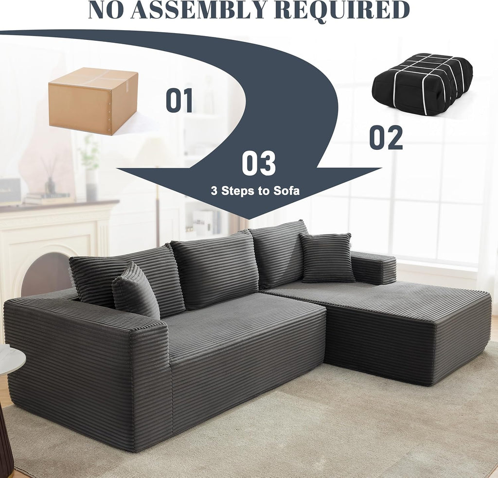 110” Cloud Sectional Couch, Boneless Sofa for Living Room, Modular Sectional Sofa with Deep Seat