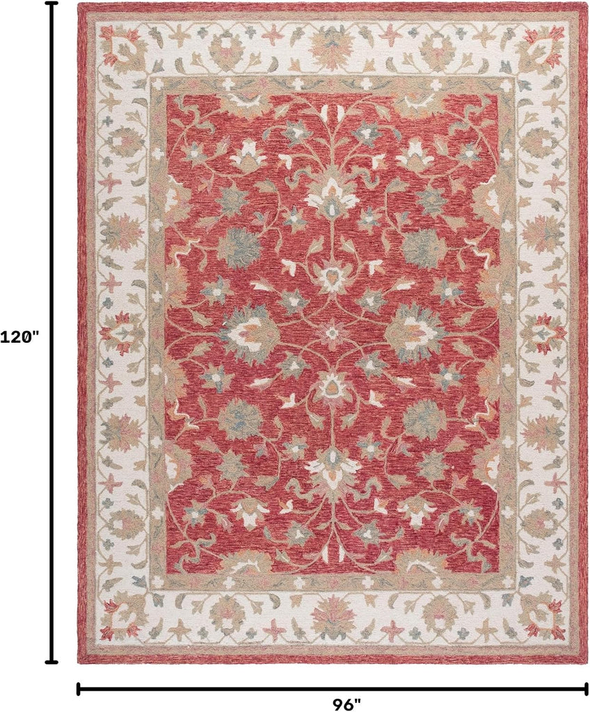 Area Rug 8x10 - Heritage Collection - Large - Red & Ivory, Handmade Wool, Ideal, Dining Space (HG125Q)