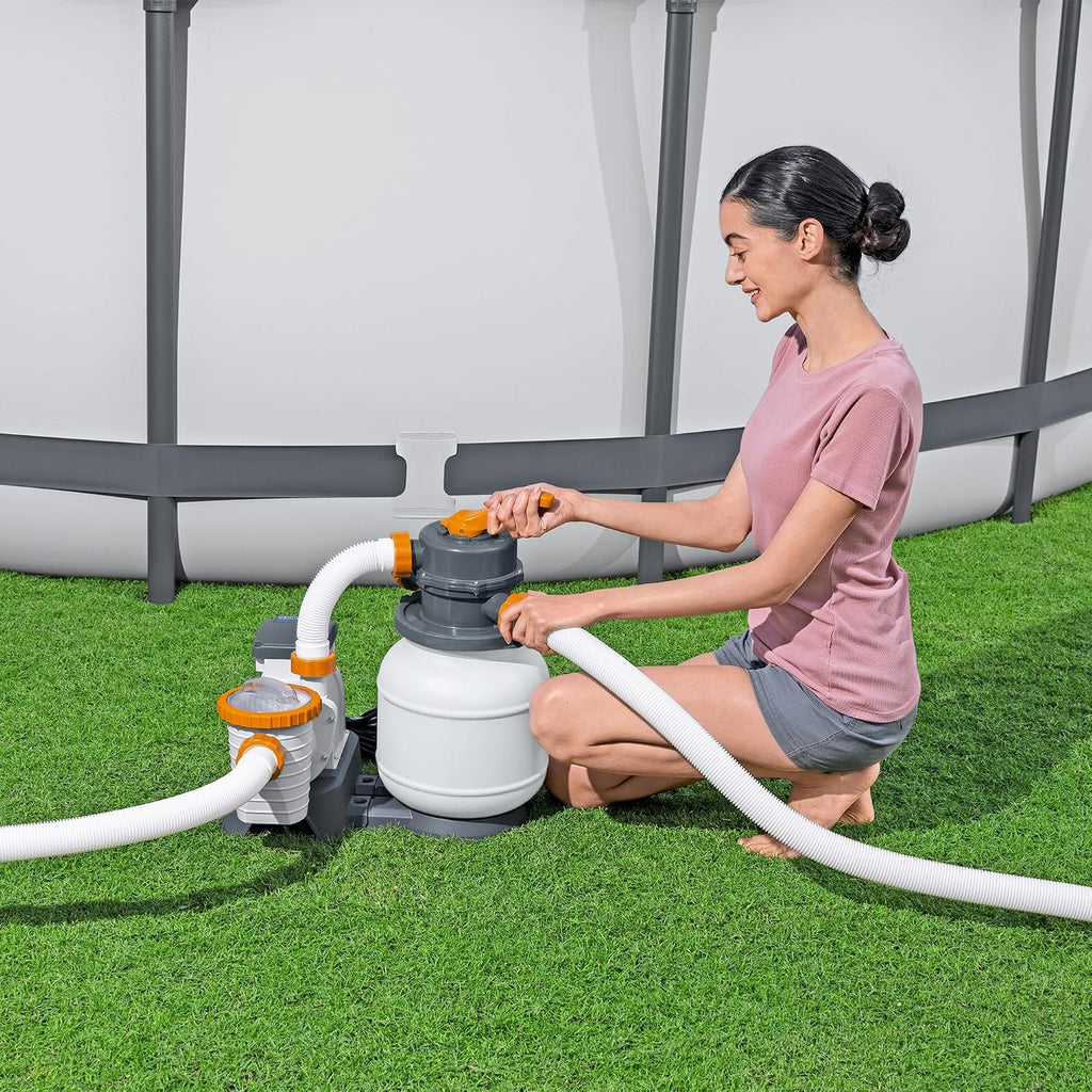 58498E Flowclear 1500 Gallon Sand Filter Pool Pump for Above Ground 300 to 11,200 Gallon Swimming Pools with Adapter