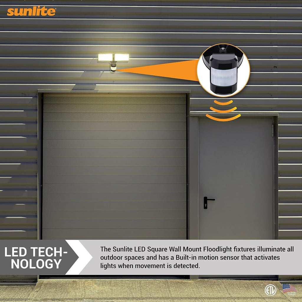 88911-SU LED Dual-Head Square Wall Mount Flood Light Fixture with Motion Sensor, 24 Watts, 120 Volts, 2400 Lumen
