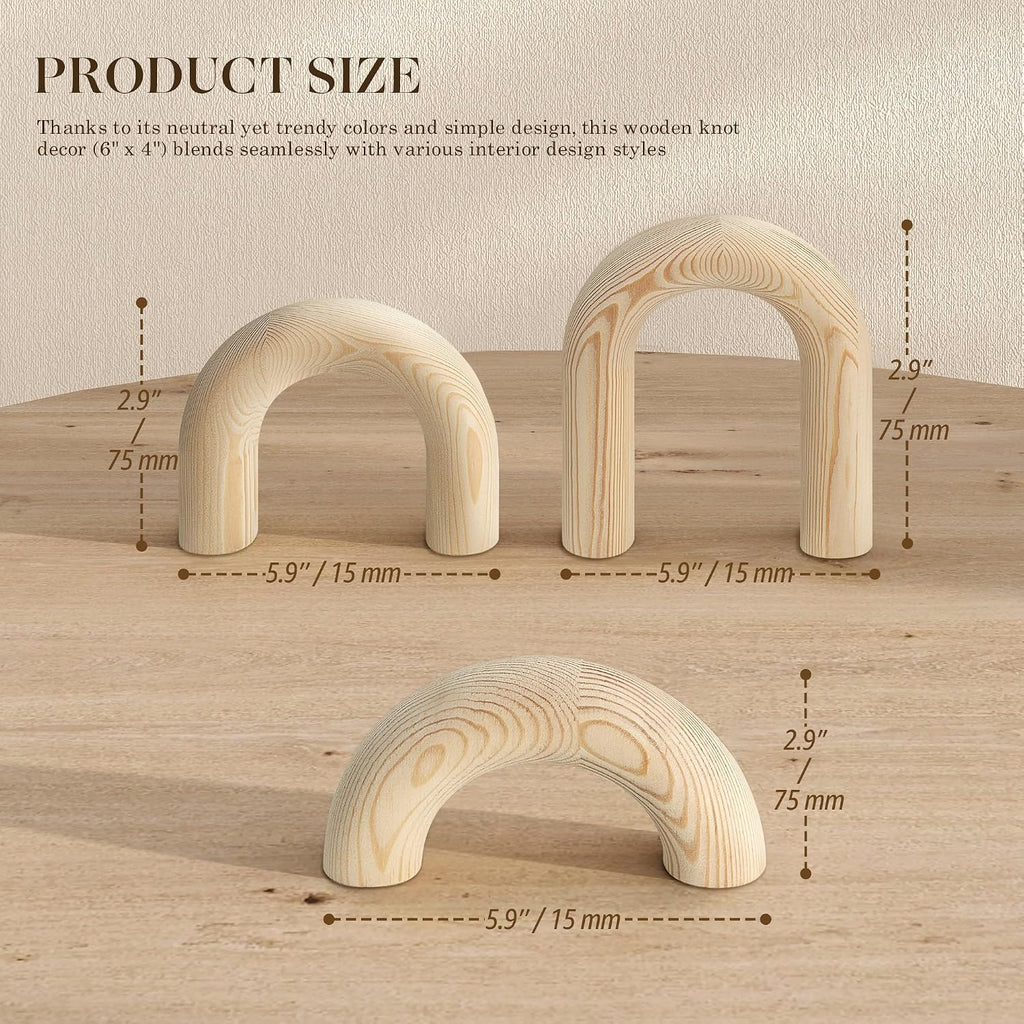 Pine Wood Arch Decor Set for Shelf Decor - Wood Sculpture for Coffee Table, Side Table & Console - Boho Decorative