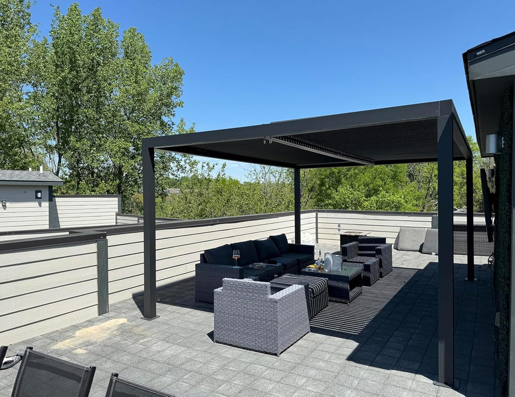 Louvered Pergola 94AS 11' x 15' Aluminum Metal Outdoor Pergola wtih Adjustable Louvered Roof and Integrated Drainage