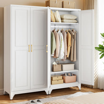 71" White Metal Armoire Wardrobe Closet with Panel Doors