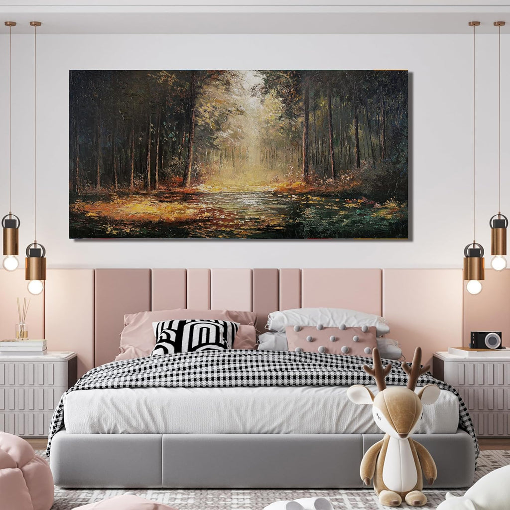 Canvas Wall Art Decor Artwork for Walls Canvas Wall Art Landscape Natural Wall Art Decor Mystical Path Yellow Forest