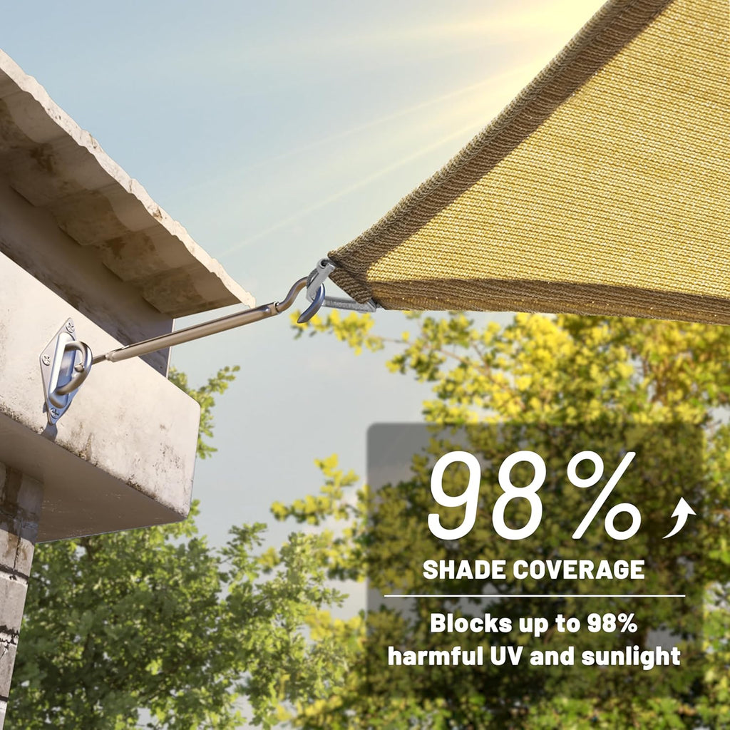 Heavy Duty 12' x 12' x 12' Beige Sun Shade Triangle Pro Ring Shade Sail, 260 GSM Commercial Grade UPF50 Sunshade