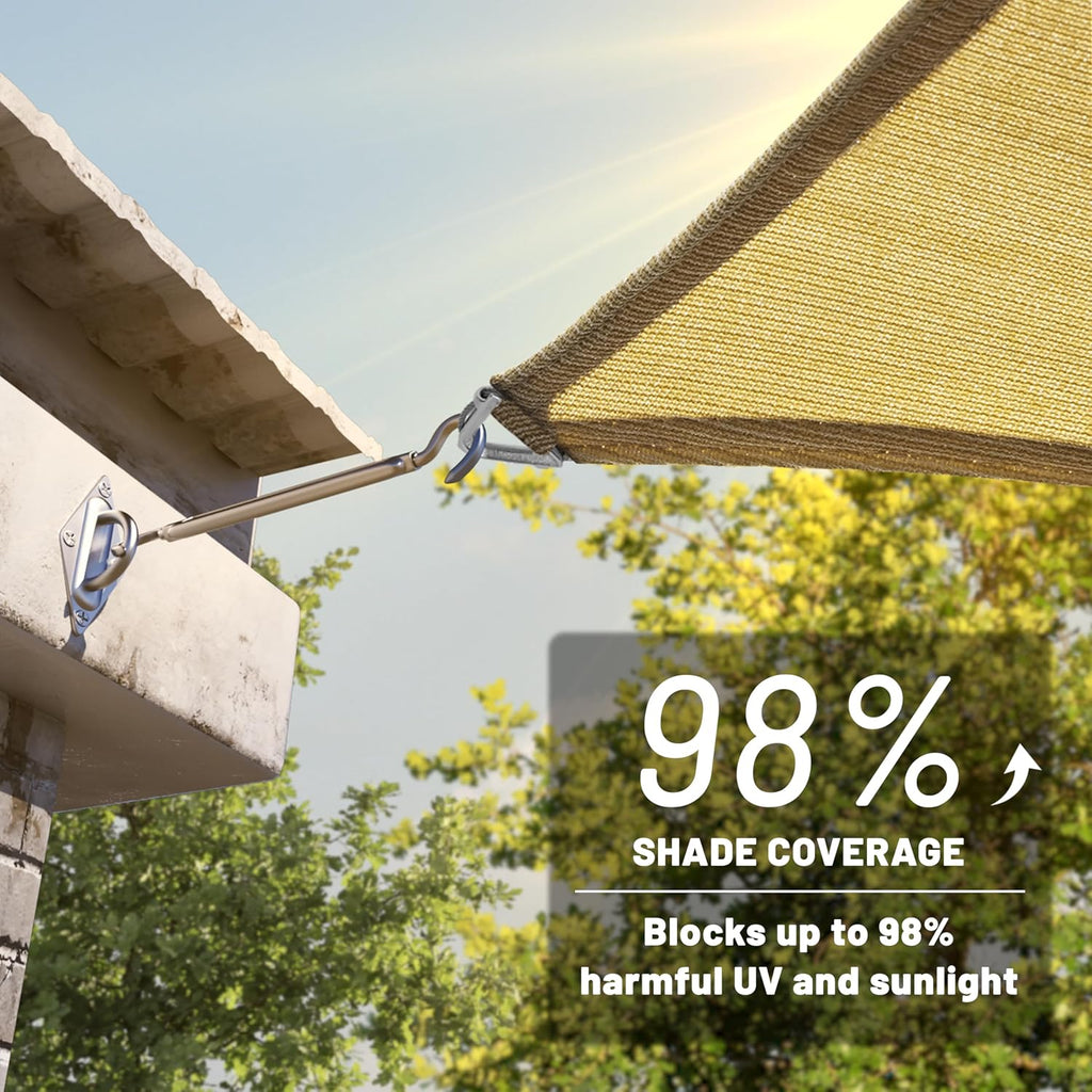 Heavy Duty 12' x 16' Beige Sun Shade Rectangle Pro Ring Shade Sail, 260 GSM Commercial Grade UPF50 Sunshade