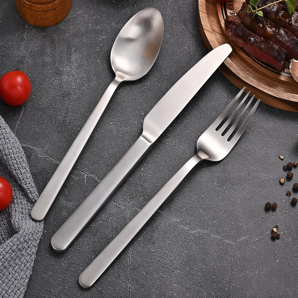 Matte Silver 40-Piece Forged Flatware Set for 8, 18/10 Stainless Steel