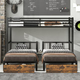 Triple Bunk Bed for Kids,Detachable TwinXL Over Twin Over Twin Metal Bunk Bed with Guardrails,Ladder &