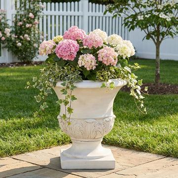 18.31" H Classical Acanthus Leaf Pedestal Urn Planter Weather-Resistant MGO Outdoor Flower Pot for Garden Patio and