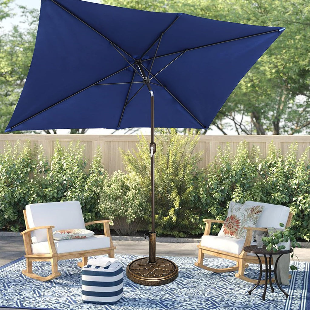 Rectangular Patio Umbrella, Table Market Umbrella with Tilt and Crank, Outdoor Umbrella Pool and Beach - Navy Blue