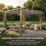 Outdoor Pergola 10x10 ft, Wood-Grain Aluminum Patio Pergola with Retractable Canopy for Backyard, Deck, Porch
