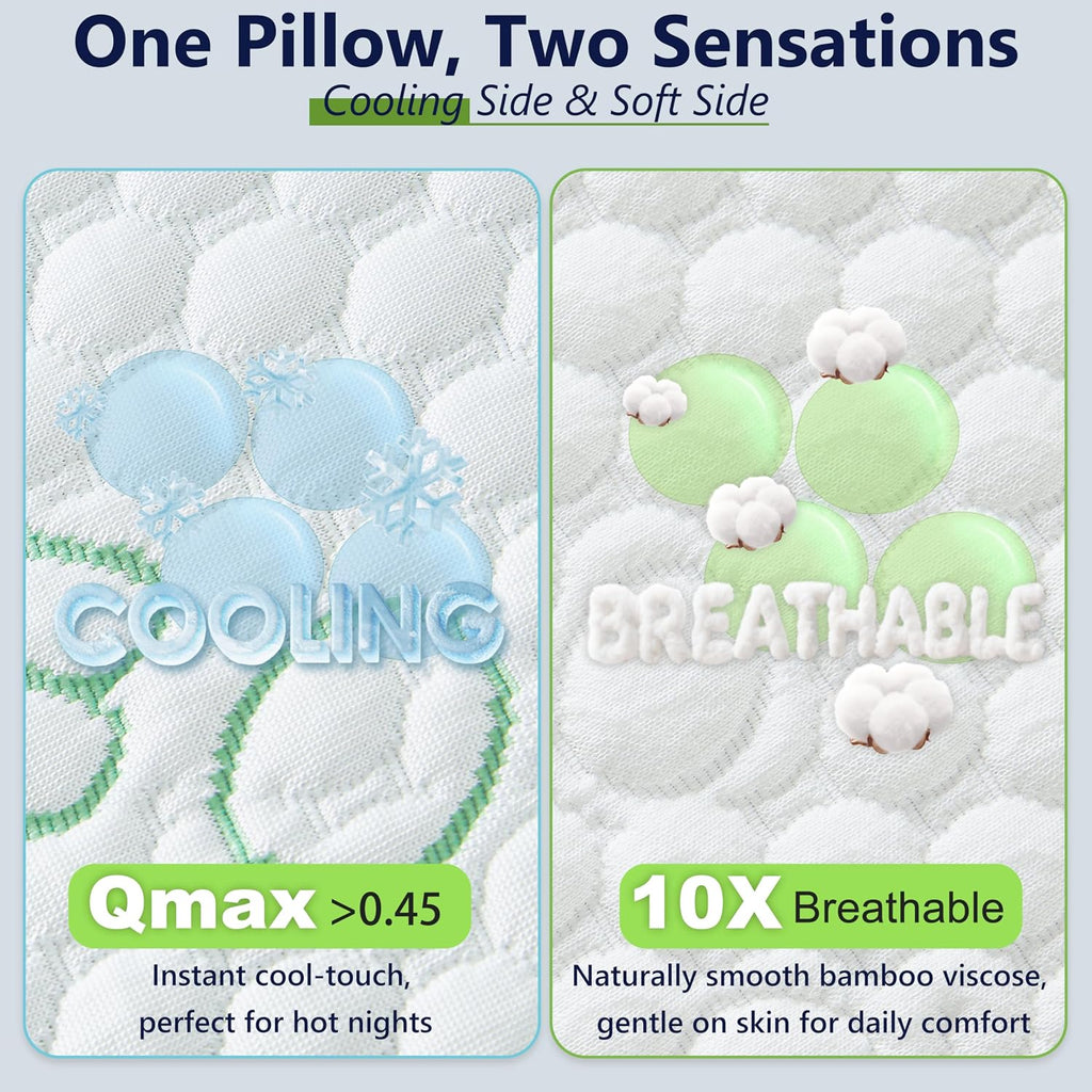 Cooling Pillows, Shredded Memory Foam Pillows King Size Set of 2 Adjustable Firm Bamboo Bed Pillows for Hot, Side