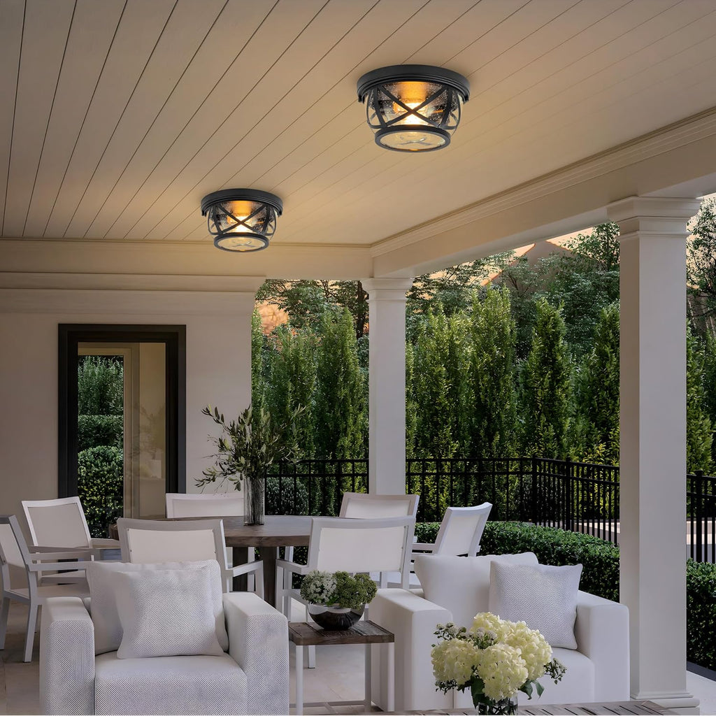 Flush Mount Ceiling Light Fixture Black, 2-Light Modern Farmhouse Porch Light Ceiling Mount for Outdoor