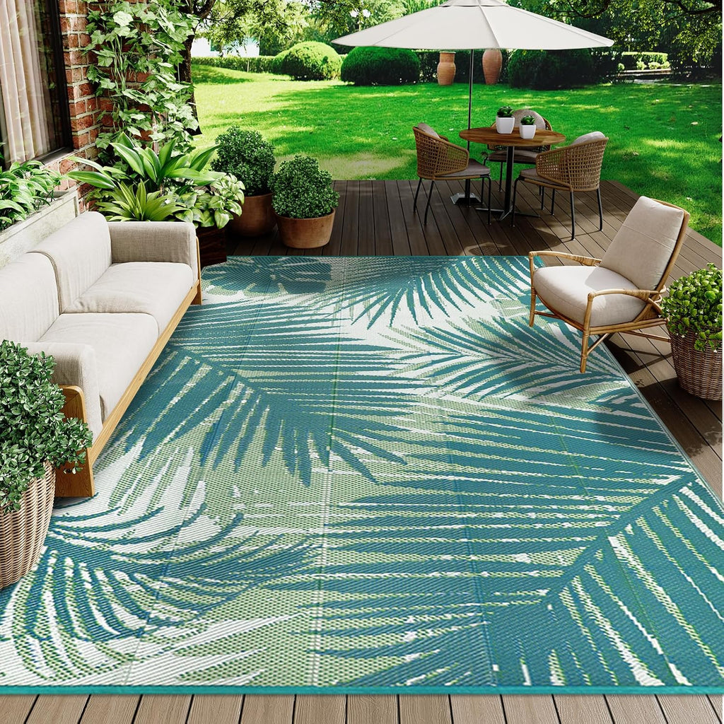 Plastic Outdoor Rug 8x10 Waterproof Outdoor Carpet Patio Rugs Tropical Camping Rug Outside RV Mat Ru