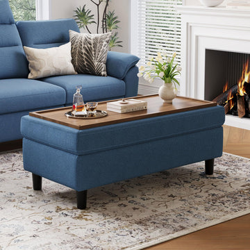 46 Inches Wide Storage Ottoman Bench, Linen Coffee Table Long Shoes Bench Footstool, Storage Chest, Foot Rest Stool