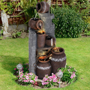 6-Tiers Outdoor Indoor Fountains Modern Resin Floor-Standing Cascading Water Feature Fountain with LED Lights