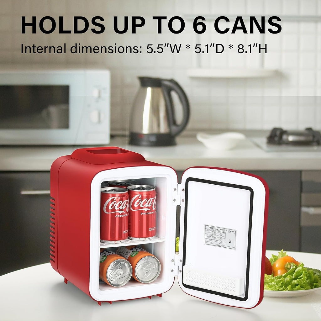 Portable Mini Fridge, 4L/6 Can Cooler and Warmer Compact Refrigerator for Skincare, Cosmetics, Beverage, Food, for