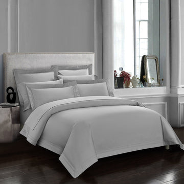 Triomphe Collection 3 Pieces Do Not Include Filling Silver Color King Size Duvet Cover Set 100% Egyptian Cotton