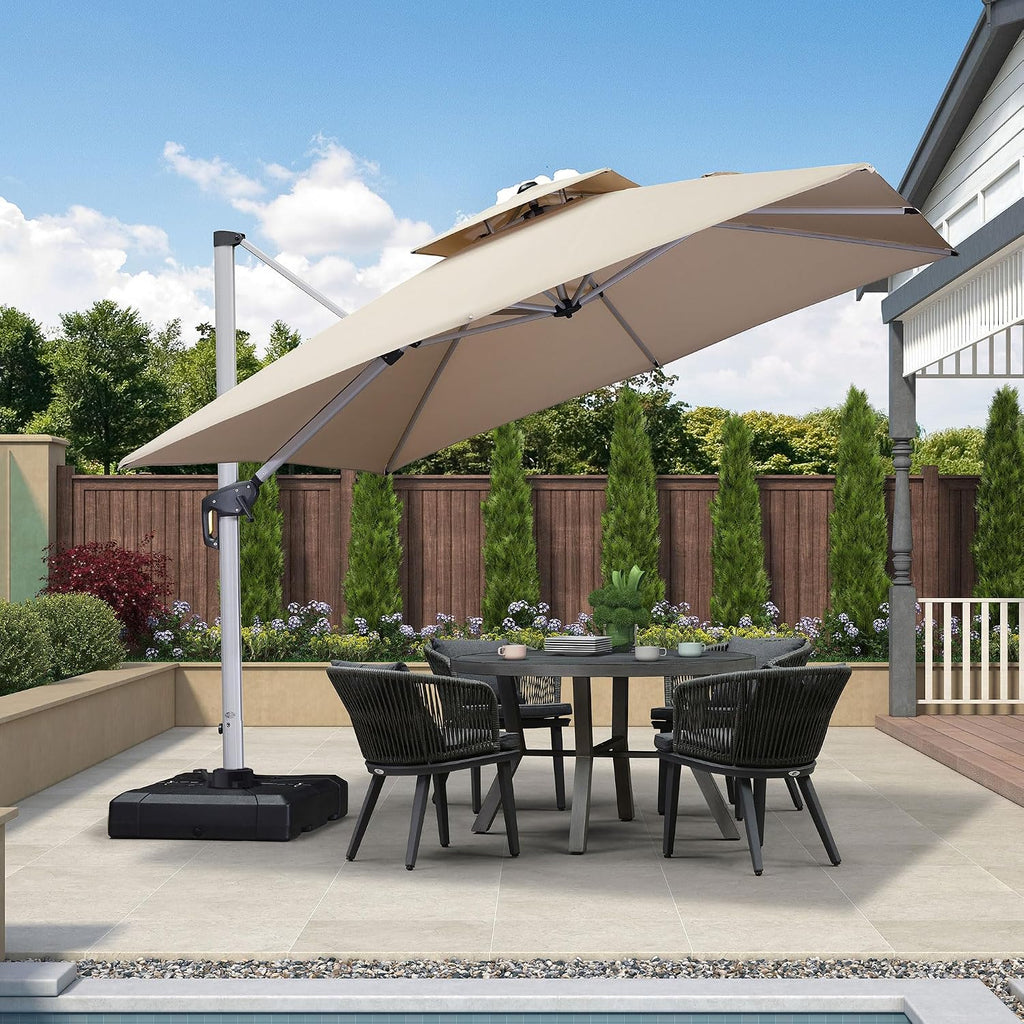 10ft Patio Umbrella Outdoor Square Large Cantilever Windproof Offset and Heavy Duty Sun Umbrella Pool, Beige