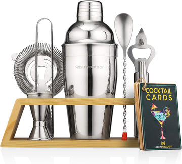 Bartender Kit with Bamboo Stand - Cocktail Shaker Set and Bar Accessories Bar, Drink Mixing, and Mixology Kit - Set of 10
