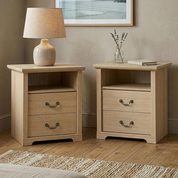 Elrik Modern 22-inch Wood Nightstand Set of 2 with Open Shelf, 2 Drawers and Ornate Handles, Wooden Night Stand