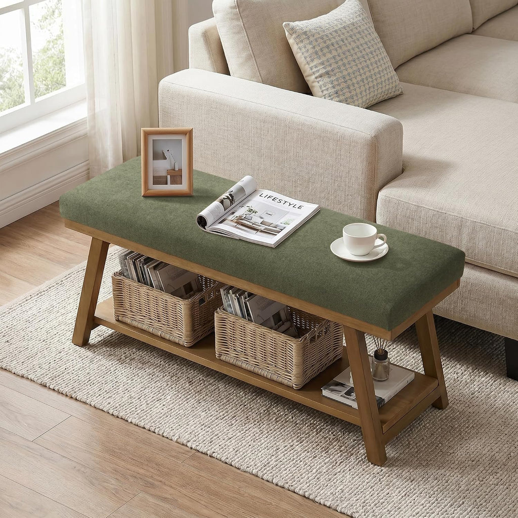 45" Entryway Bench Upholstered Storage Bench Shoe Rack Bench , Mudroom, Balcony, Sturdy Indoor Bench Seat Holds Up to