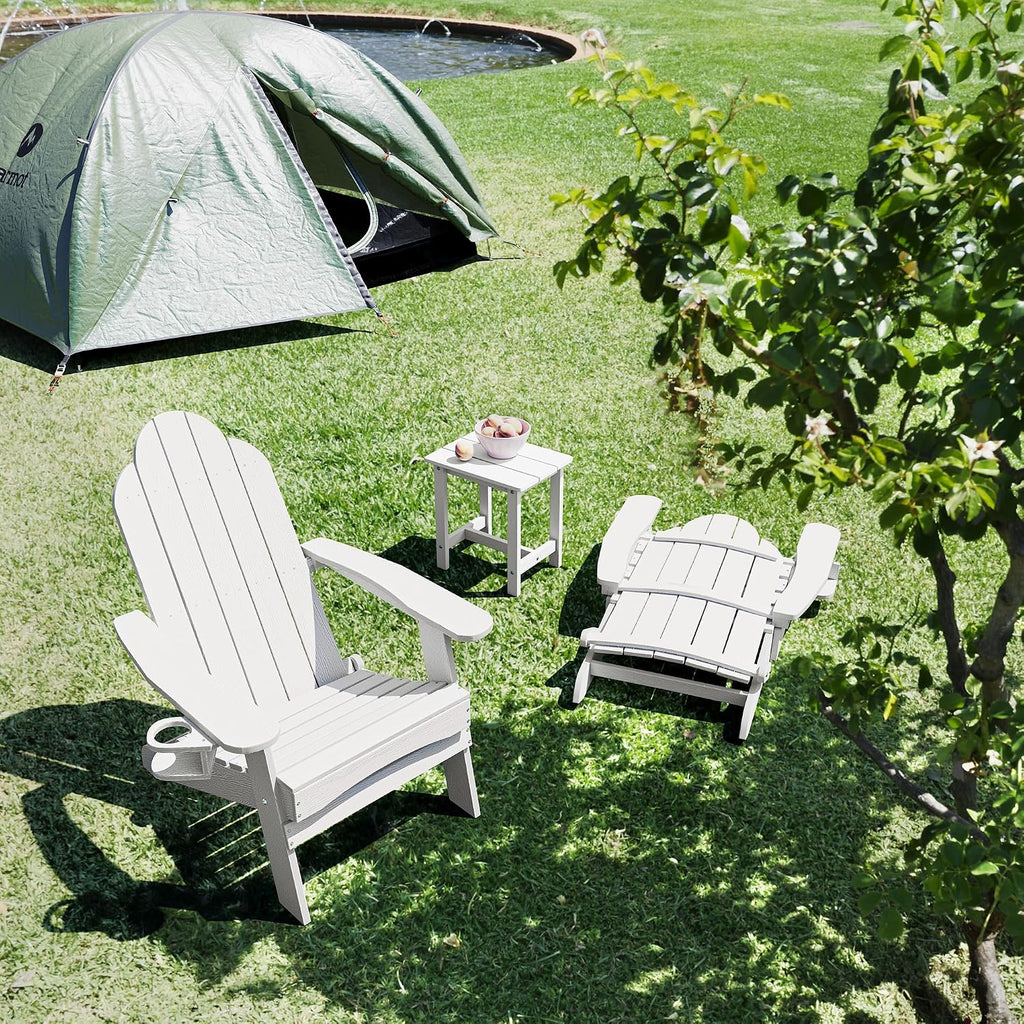 Folding Adirondack Chairs Set of 2, HDPS Fire Pit Chairs, White | All-weather-resistant, ergonomic curved design