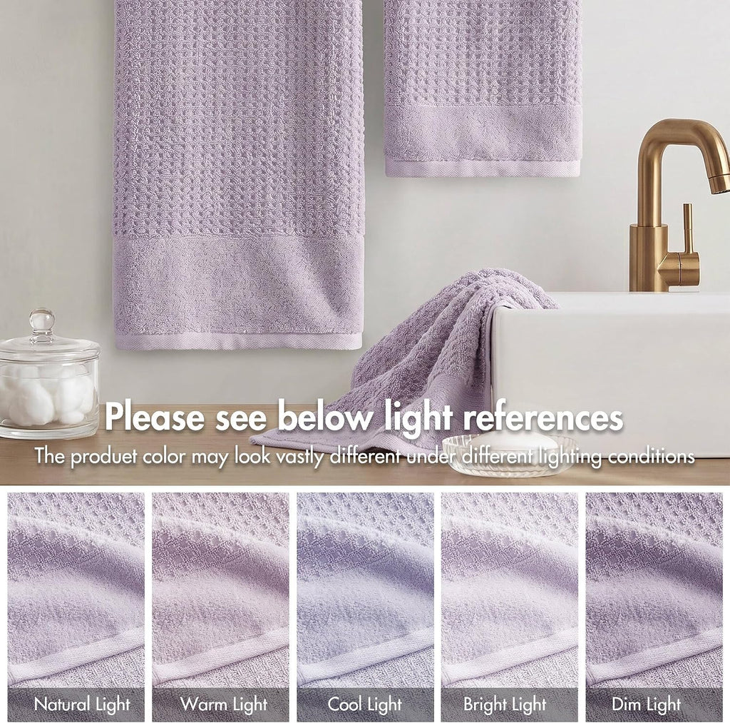 Park Spa Waffle 100% Cotton Bath Towel Set, 600 GSM, 6 PC, Lilac | Plush, Quick Dry & Highly Absorbent, Hotel & Spa