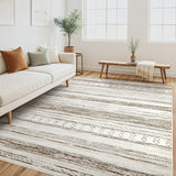 5x7 Washable Boho Moroccan Area Rug, Soft Neutral Non-Slip Carpet Cream Brown
