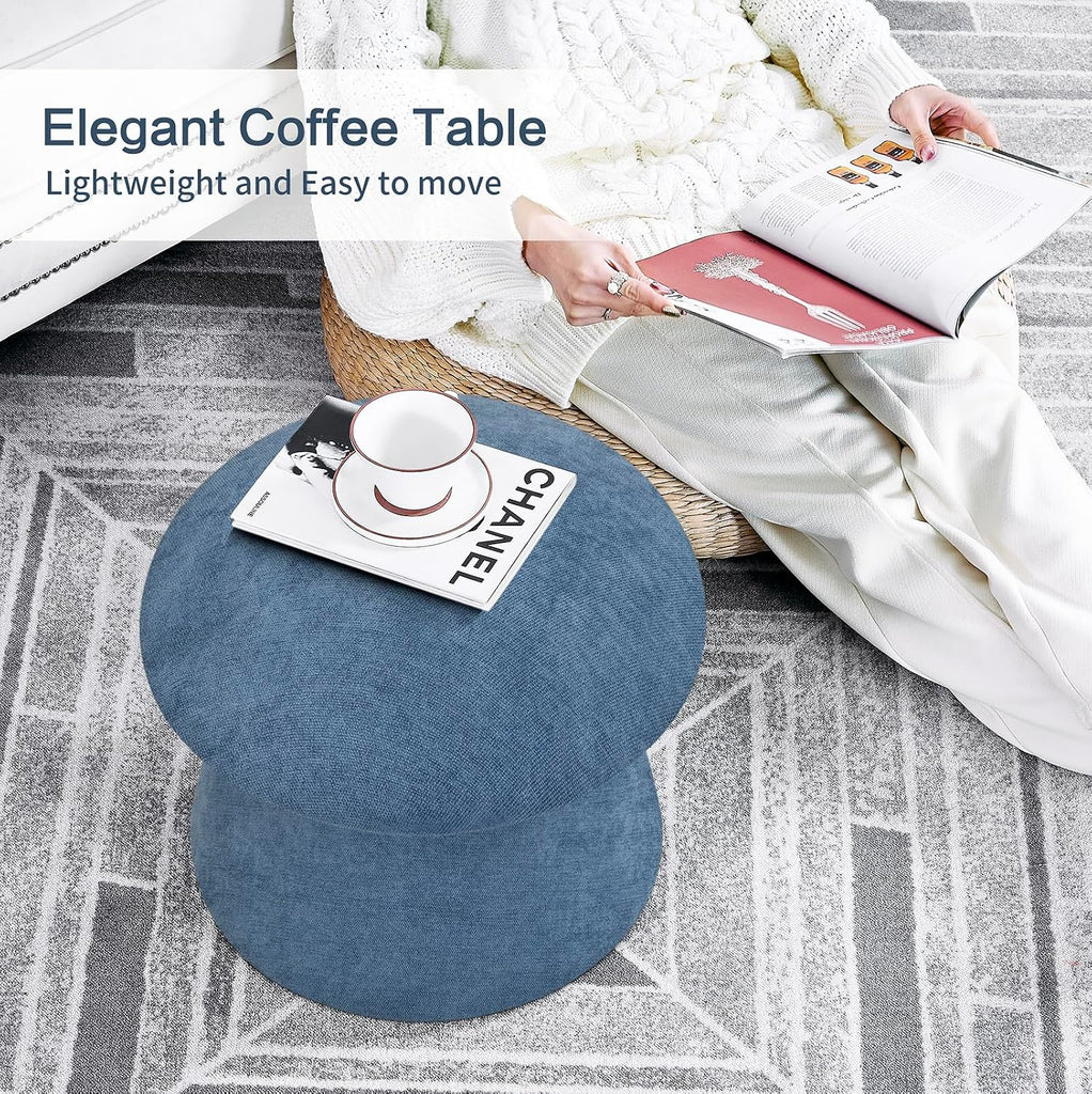 15" Blue Mushroom Ottoman with Storage | Chenille Fabric, Round Foot Rest, Modern Footstool,for Vanity, Bedroom