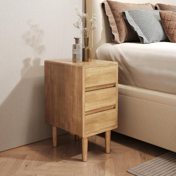 Nightstand with 3 Drawers Narrow Night Stand Solid Wood Bedside Table Mid Century Modern Nightstand Wooden End Table