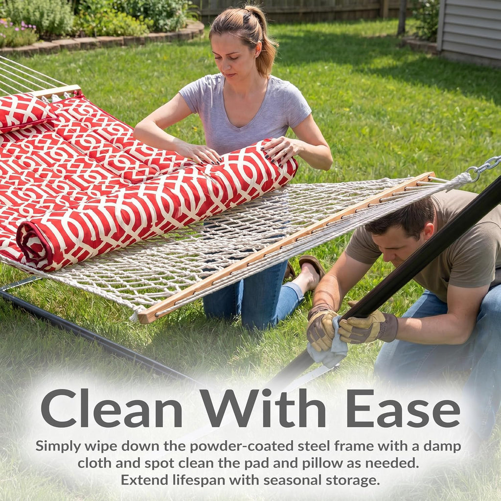 Rope Hammock with Stand for Outside, 450 lb Capacity | Royal Red, Heavy Duty Freestanding Portable Outdoor Hammock