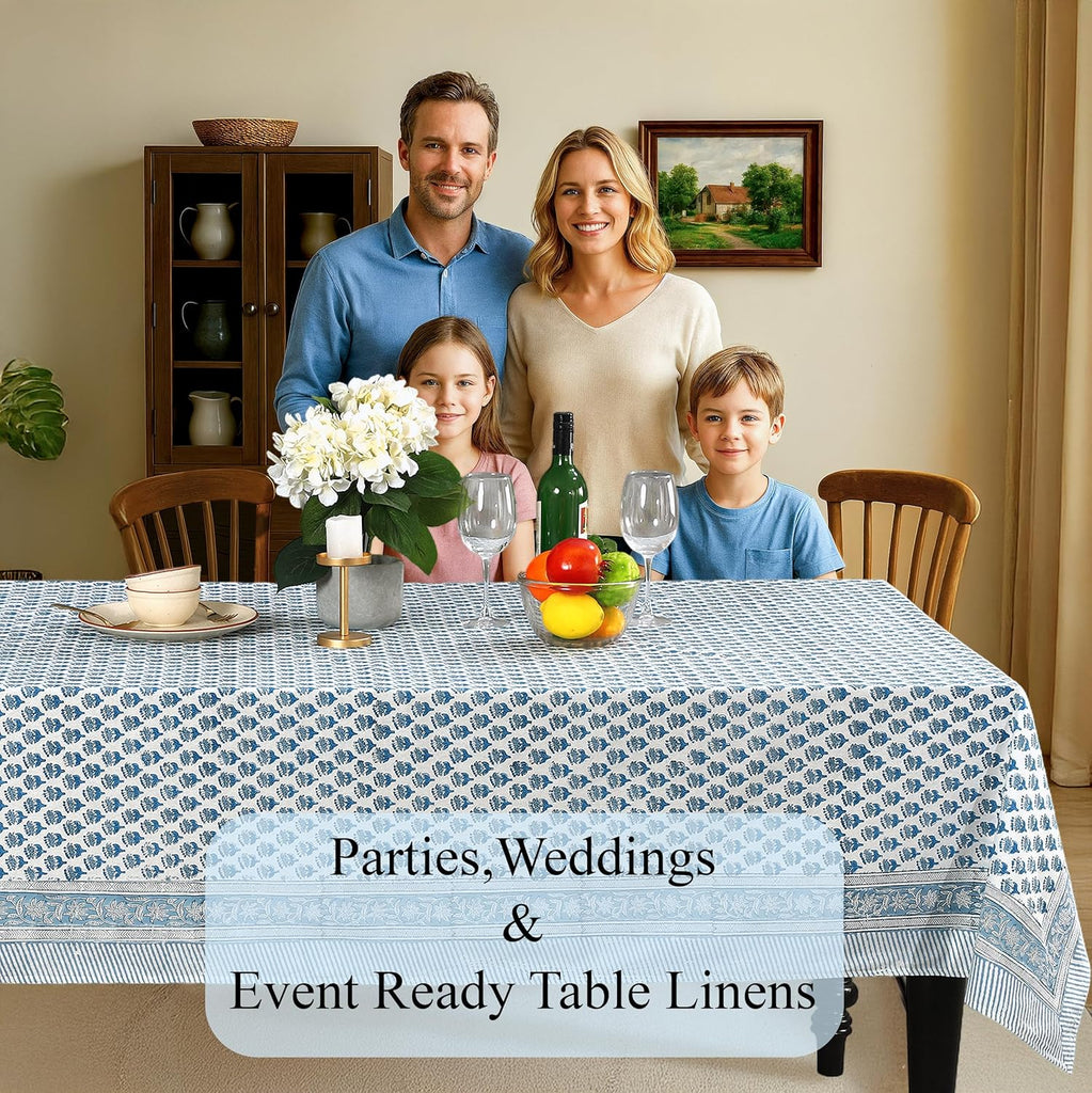 Tablecloth 100% Cotton 60x60 Inch Indian Block Print Square Table Cover, Table Cloth for Wedding