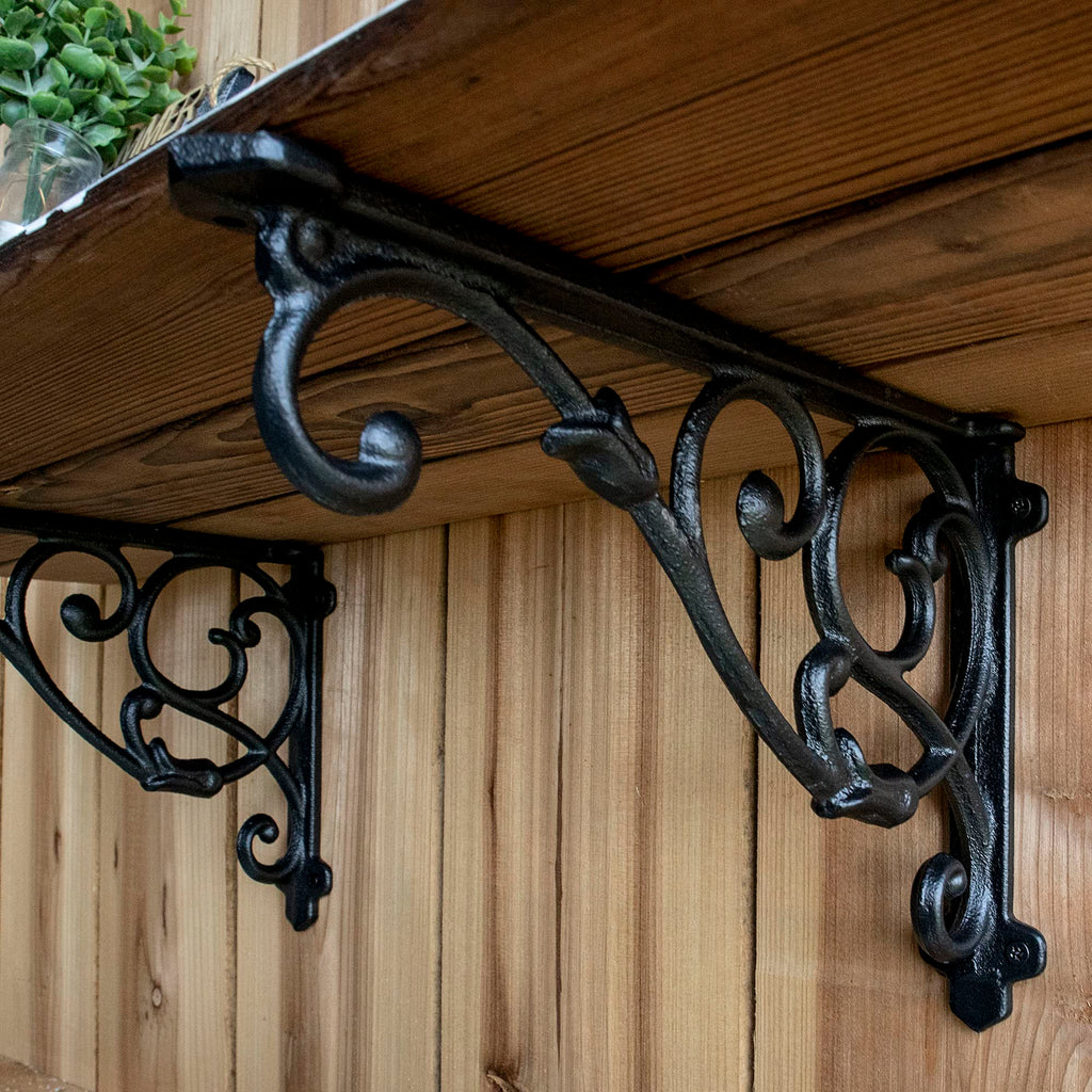 4 Pack Decorative Shelf Brackets,11*7.5 Inch Cast Iron Shelf Supply,Antique Black Corbel,Screws Anchor Included