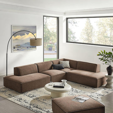 Restore Performance Fabric Upholstered 4-Piece Modular L-Shaped Armless Sectional Sofa in Mocha - Low Profile Couch