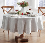 Christmas Carol Holiday Noel Damask Fabric Tablecloth, 60 x 84 Inch Oval, Grey, Holly Leaf Poinsetti
