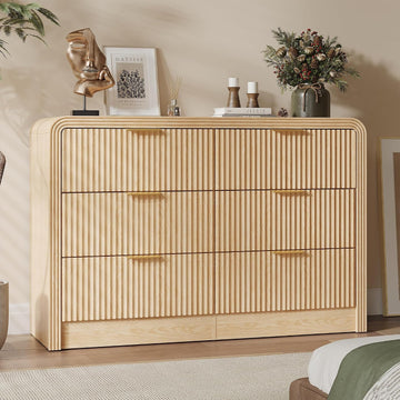Fluted Drawers Dresser , Wood Dressers with Gold Handles, Modern Dressers with Wave Texture, Large Storage Chest of