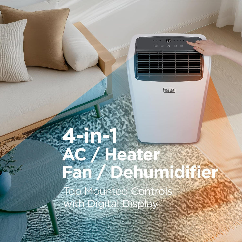 Portable Air Conditioner, 12,000 BTU Cooling, 9,000 BTU Heating for Rooms up to 550 Sq. Ft., Follow Me Remote