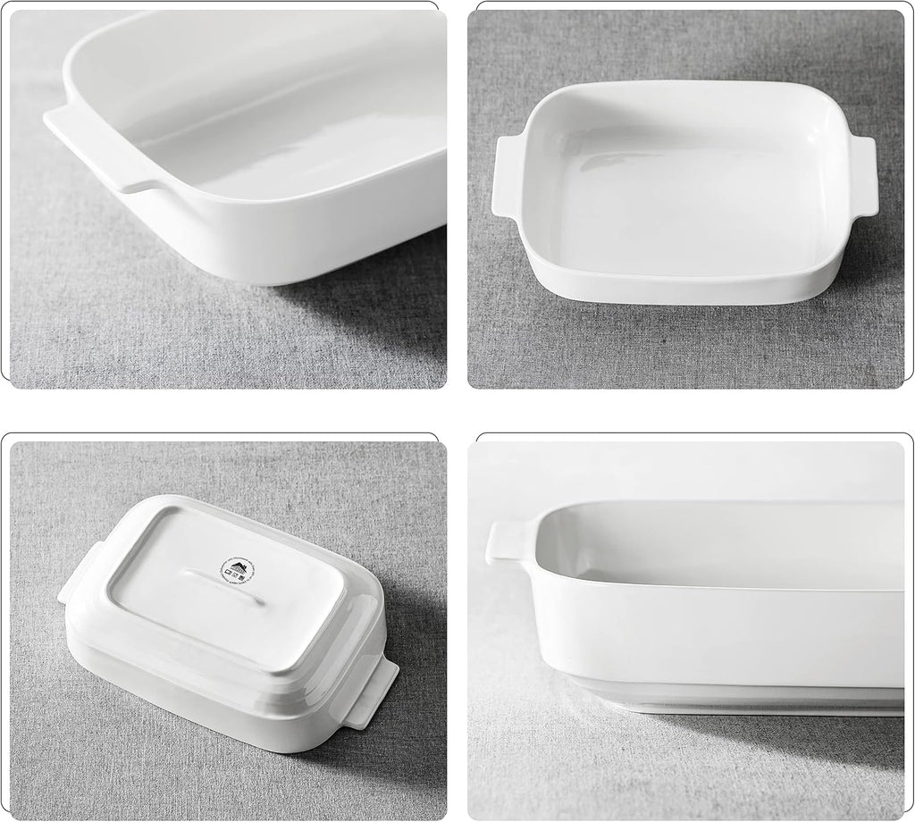 Ceramic Casserole Dishes Set of 3,White Dish for Oven,9x13 | Rectangular Deep Lasagna Pans with Handles, Stackable
