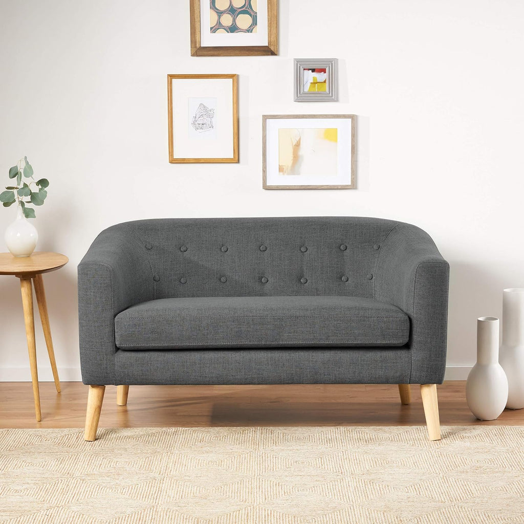 Bridie Mid-Century Modern Loveseat, Grey Fabric