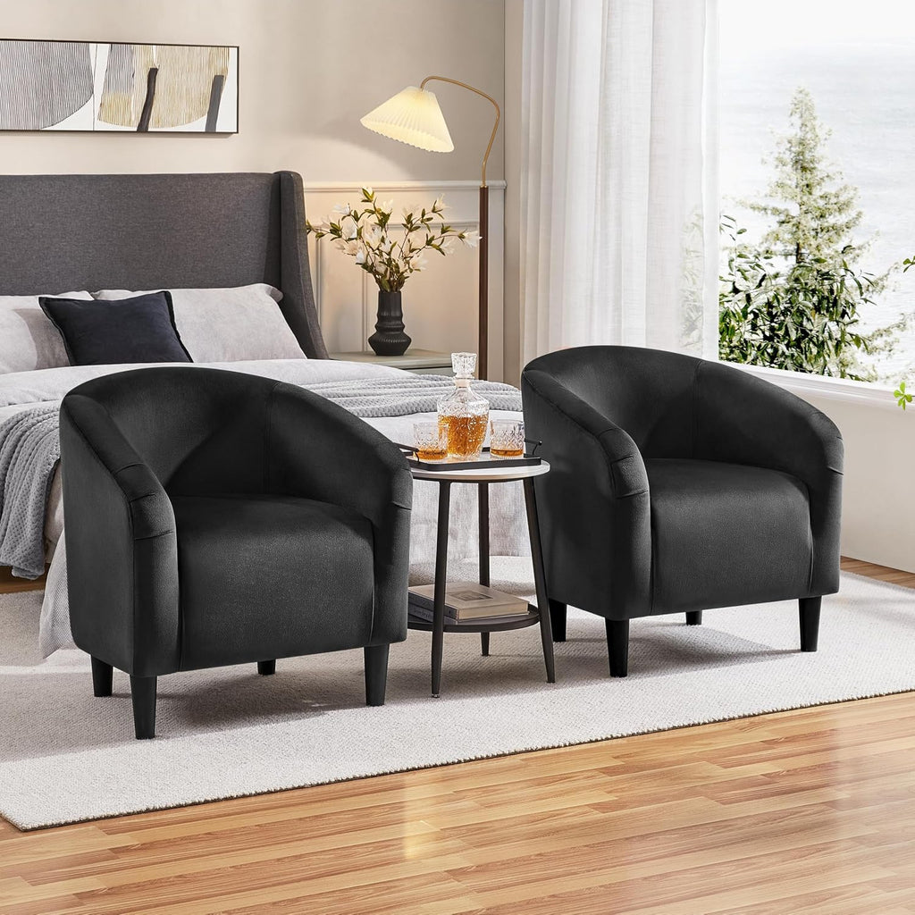 Black Accent Chairs Set of 2, Cozy Velvet Barrel Chair, Modern Club Chair with Soft Padde, Vanity Chair
