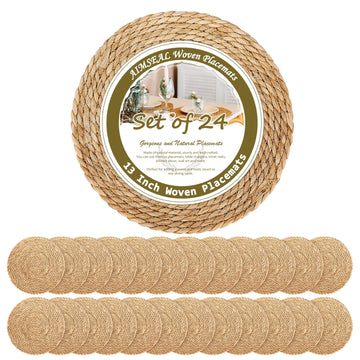 13 Inch Placemats Set of 24, Boho Round Woven Place Mats for Dining Table Decor, Rustic Jute Chargers for Dinner
