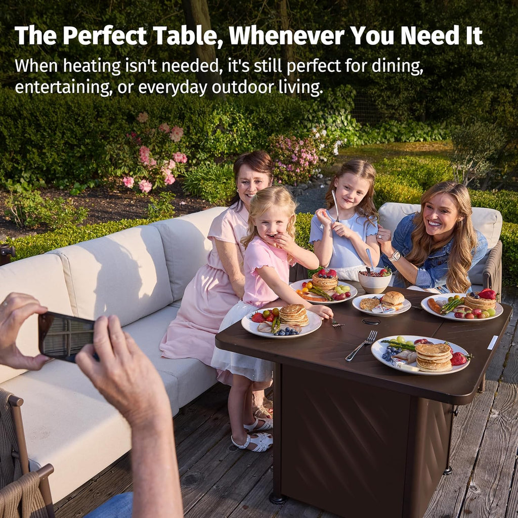 28” Outdoor Propane Fire Pit Table | 52,000 BTU Gas Fire Pit for 2-4 People with Space-Saving Hock Lid