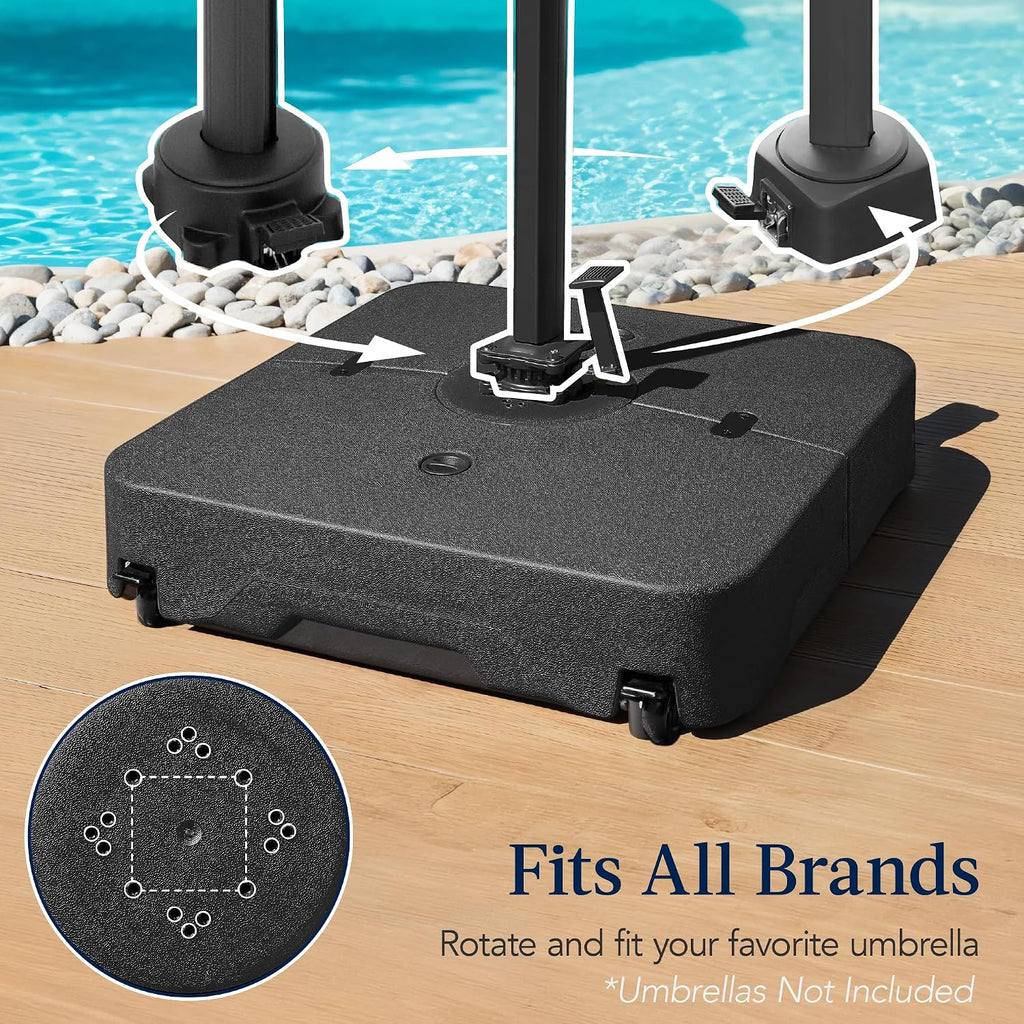 330lb Mobile Cantilever Offset Patio Umbrella Base, Universal Fit Heavy-Duty Outdoor Portable Stand w/Wheels Locks