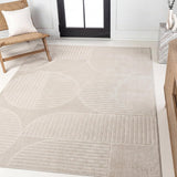 Y Nordby High-Low Arch Striped Ivory/Cream Indoor/Outdoor Area Rug, 8x10, Modern, Contemporary, Geometric